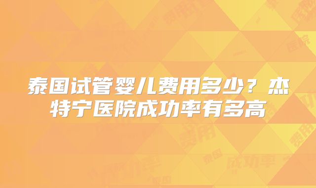 泰国试管婴儿费用多少？杰特宁医院成功率有多高