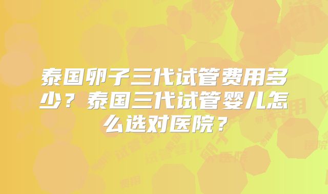 泰国卵子三代试管费用多少？泰国三代试管婴儿怎么选对医院？