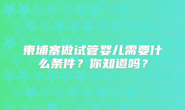 柬埔寨做试管婴儿需要什么条件？你知道吗？