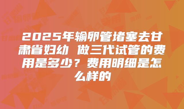2025年输卵管堵塞去甘肃省妇幼 做三代试管的费用是多少？费用明细是怎么样的