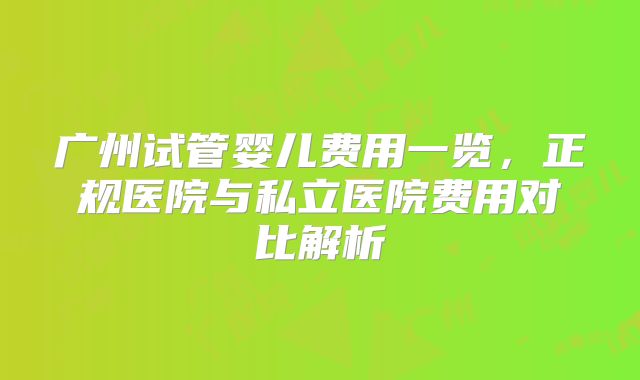 广州试管婴儿费用一览，正规医院与私立医院费用对比解析