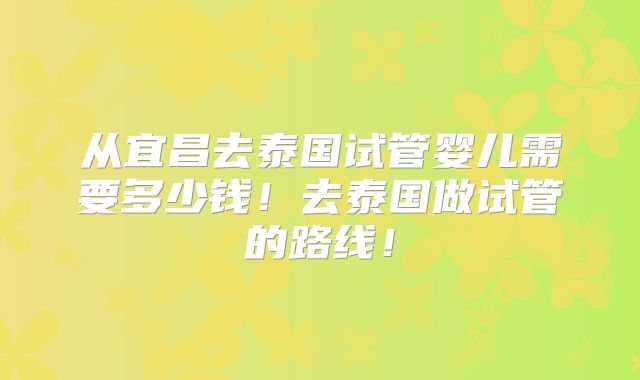 从宜昌去泰国试管婴儿需要多少钱!去泰国做试管的路线!