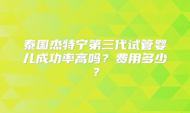 泰国杰特宁第三代试管婴儿成功率高吗？费用多少？