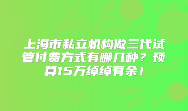 上海市私立机构做三代试管付费方式有哪几种?预算15万绰绰有余!