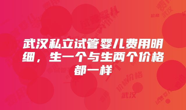 武汉私立试管婴儿费用明细，生一个与生两个价格都一样
