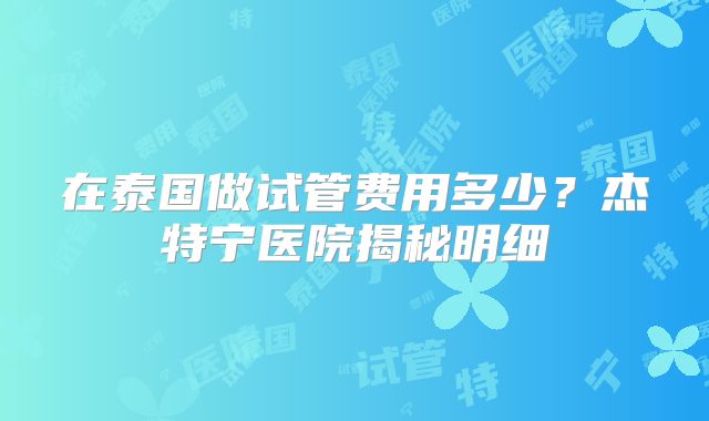 在泰国做试管费用多少？杰特宁医院揭秘明细