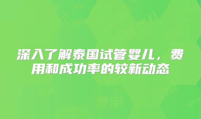深入了解泰国试管婴儿，费用和成功率的较新动态