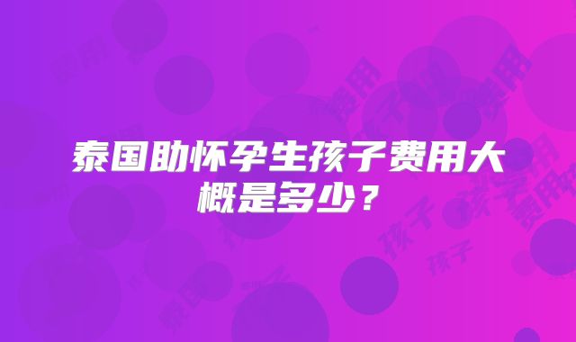 泰国助怀孕生孩子费用大概是多少?