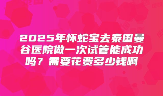2025年怀蛇宝去泰国曼谷医院做一次试管能成功吗？需要花费多少钱啊