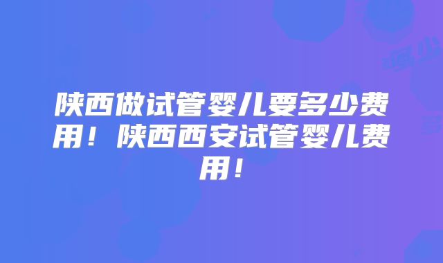 陕西做试管婴儿要多少费用！陕西西安试管婴儿费用！
