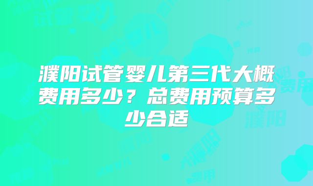 濮阳试管婴儿第三代大概费用多少？总费用预算多少合适