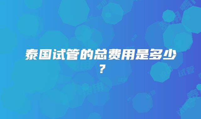 泰国试管的总费用是多少？