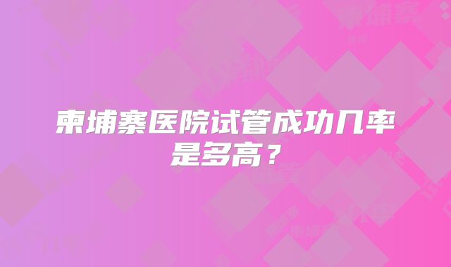 柬埔寨医院试管成功几率是多高？