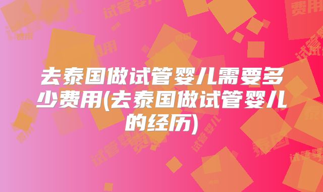 去泰国做试管婴儿需要多少费用(去泰国做试管婴儿的经历)