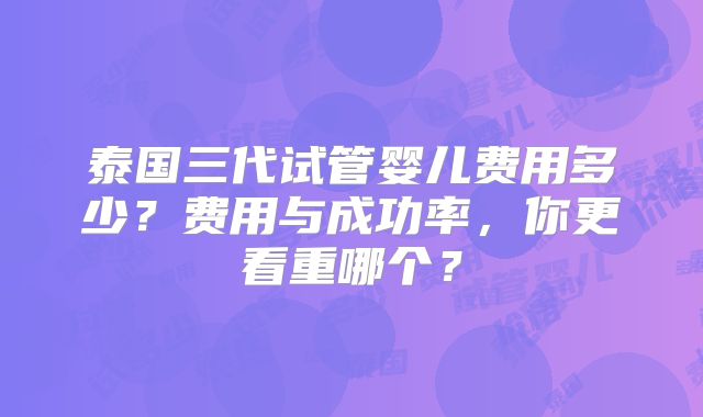 泰国三代试管婴儿费用多少?费用与成功率,你更看重哪个?