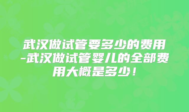 武汉做试管要多少的费用-武汉做试管婴儿的全部费用大概是多少！