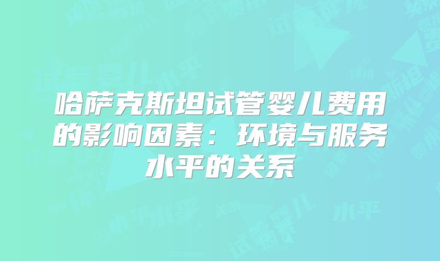 哈萨克斯坦试管婴儿费用的影响因素：环境与服务水平的关系