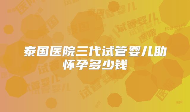 泰国医院三代试管婴儿助怀孕多少钱