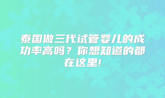 泰国做三代试管婴儿的成功率高吗?你想知道的都在这里!