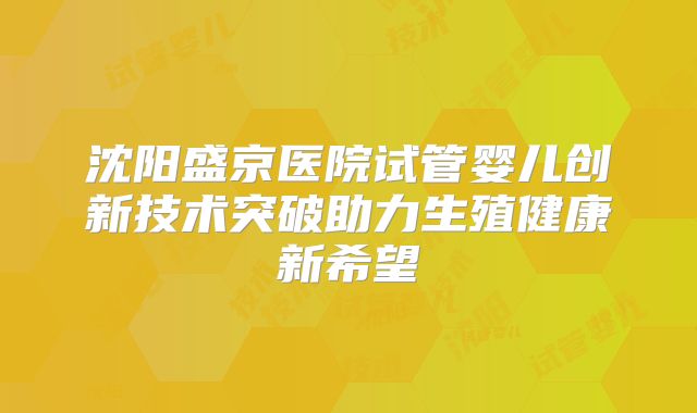 沈阳盛京医院试管婴儿创新技术突破助力生殖健康新希望