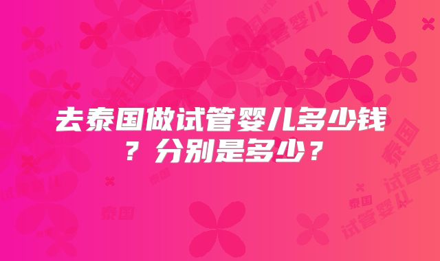 去泰国做试管婴儿多少钱?分别是多少?