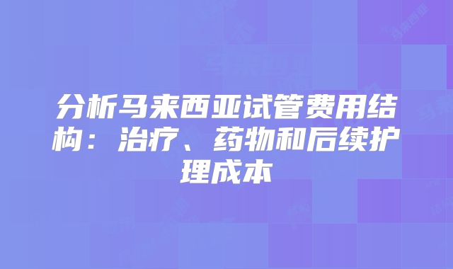 分析马来西亚试管费用结构:治疗、药物和后续护理成本