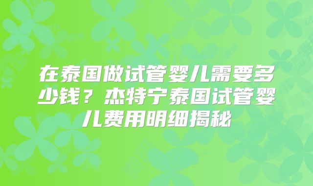 在泰国做试管婴儿需要多少钱？杰特宁泰国试管婴儿费用明细揭秘