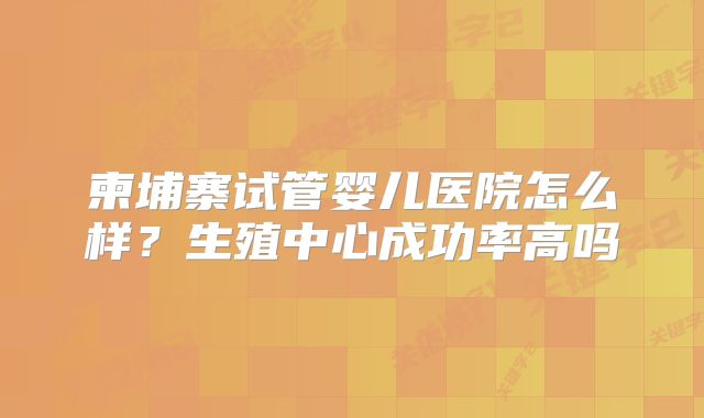 柬埔寨试管婴儿医院怎么样？生殖中心成功率高吗