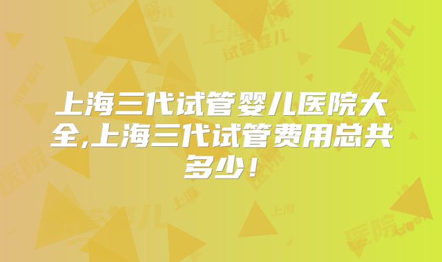 上海三代试管婴儿医院大全,上海三代试管费用总共多少!
