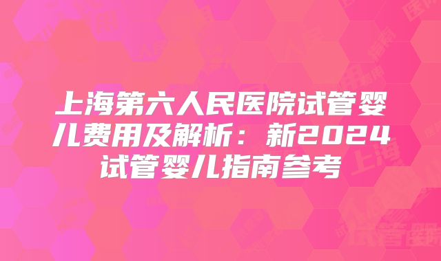 上海第六人民医院试管婴儿费用及解析：新2024试管婴儿指南参考