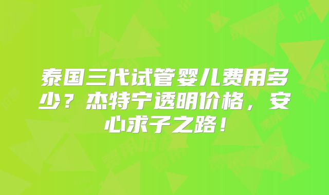 泰国三代试管婴儿费用多少？杰特宁透明价格，安心求子之路！