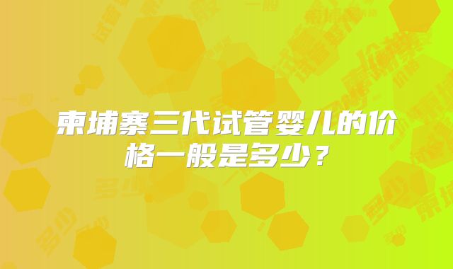 柬埔寨三代试管婴儿的价格一般是多少？