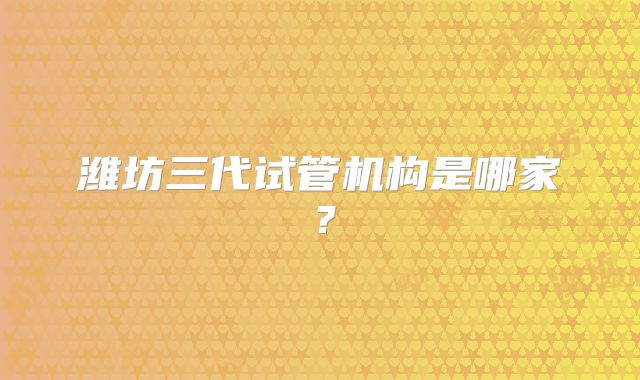 潍坊三代试管机构是哪家?