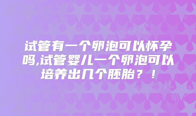 试管有一个卵泡可以怀孕吗,试管婴儿一个卵泡可以培养出几个胚胎？！