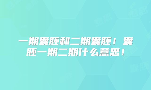 一期囊胚和二期囊胚！囊胚一期二期什么意思！