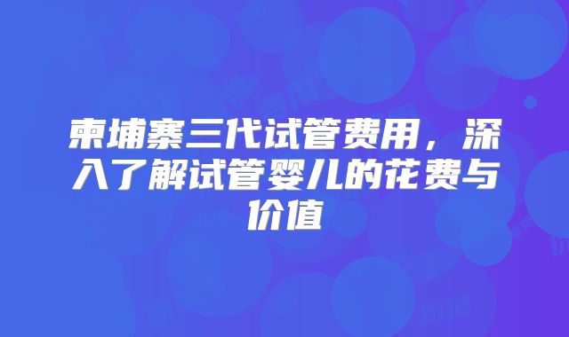 柬埔寨三代试管费用,深入了解试管婴儿的花费与价值