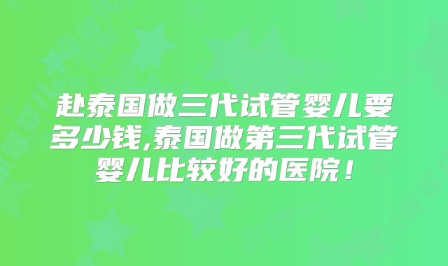 赴泰国做三代试管婴儿要多少钱,泰国做第三代试管婴儿比较好的医院！