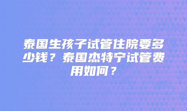 泰国生孩子试管住院要多少钱？泰国杰特宁试管费用如何？