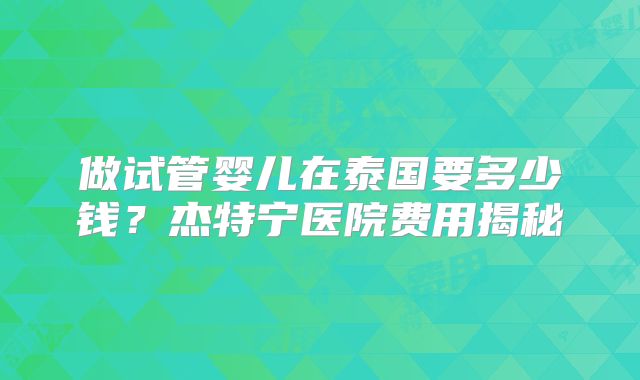做试管婴儿在泰国要多少钱?杰特宁医院费用揭秘