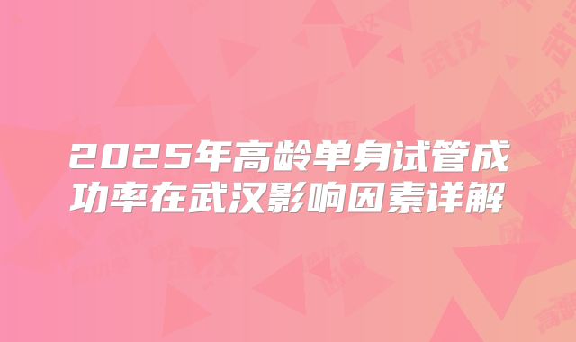2025年高龄单身试管成功率在武汉影响因素详解