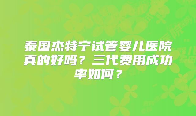 泰国杰特宁试管婴儿医院真的好吗？三代费用成功率如何？