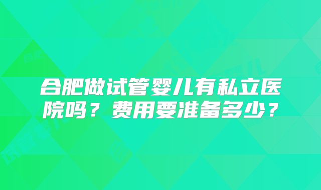 合肥做试管婴儿有私立医院吗？费用要准备多少？