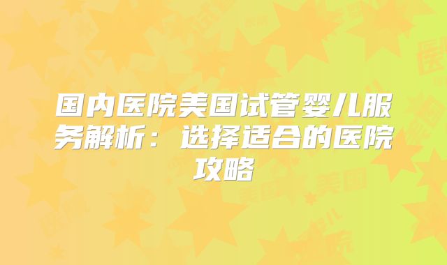 国内医院美国试管婴儿服务解析：选择适合的医院攻略