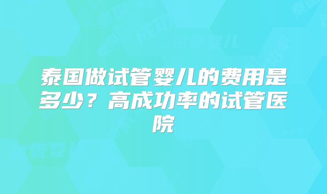 泰国做试管婴儿的费用是多少?高成功率的试管医院