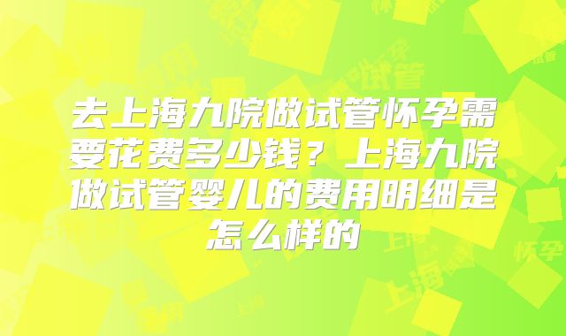 去上海九院做试管怀孕需要花费多少钱？上海九院做试管婴儿的费用明细是怎么样的