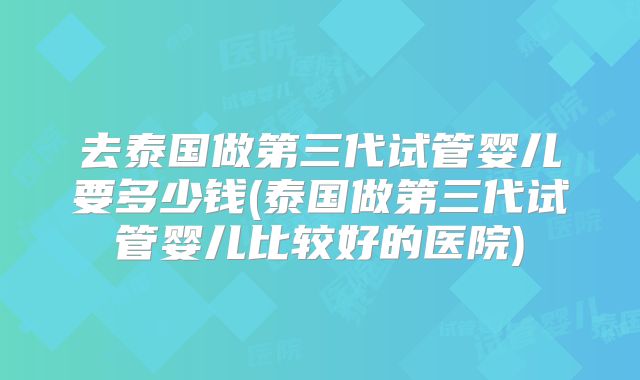 去泰国做第三代试管婴儿要多少钱(泰国做第三代试管婴儿比较好的医院)