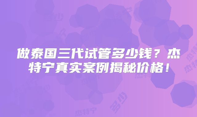 做泰国三代试管多少钱？杰特宁真实案例揭秘价格！