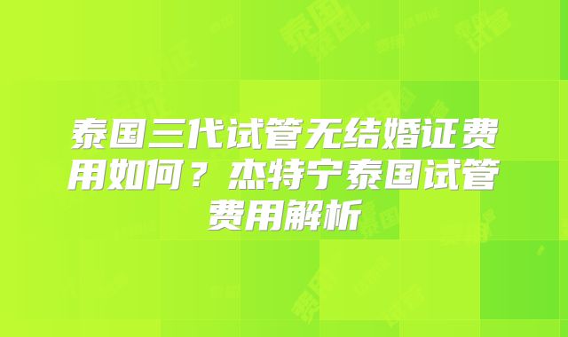 泰国三代试管无结婚证费用如何？杰特宁泰国试管费用解析