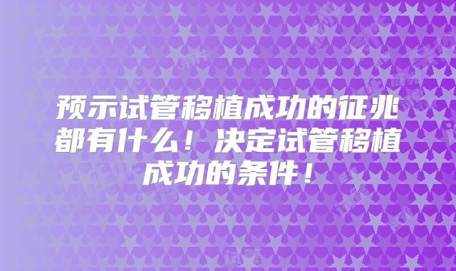 预示试管移植成功的征兆都有什么！决定试管移植成功的条件！