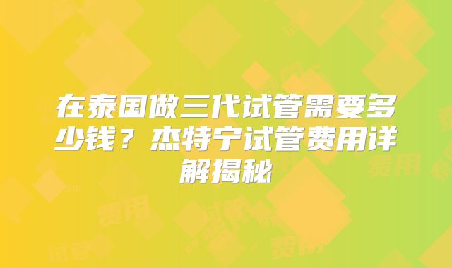 在泰国做三代试管需要多少钱?杰特宁试管费用详解揭秘